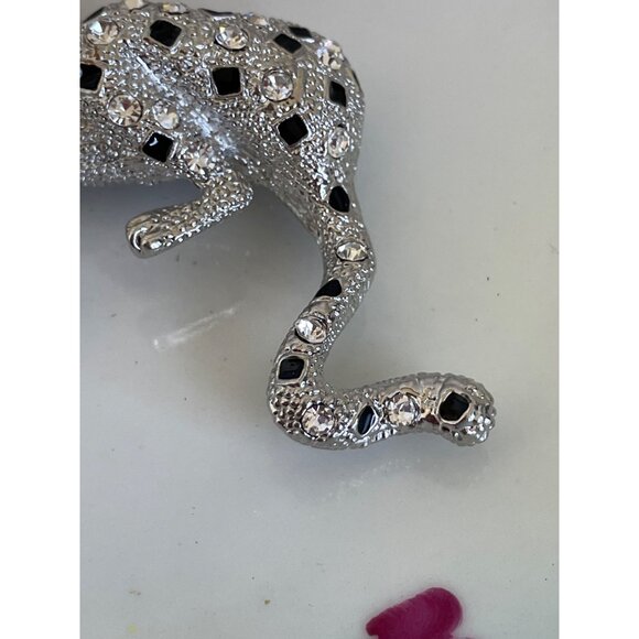 Vintage 1980s Large Statement Brooch Rhinestone leopard Big Cat Open Mouth - Picture 6 of 9